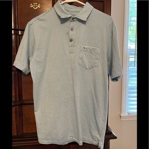 Size Medium Fish Hippie Co blue/green striped polo. VGUC